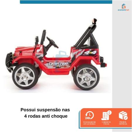 Carro Elétrico Infantil Jipe Power Vermelho 12V com 2 Lugares e