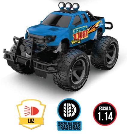 carrinho de controle remoto monster truck c/luzes polibrinq - 2271az