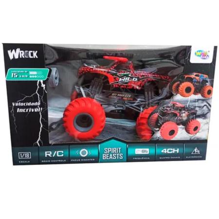 Carrinho Controle Remoto 4x4 Monster Presente Para Menino Cor Vermelho