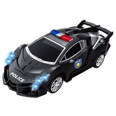 carro policia transformers vira robo 3 d com sons luzes led e