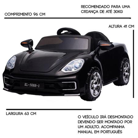 Imagem de Carro Elétrico Infantil Carrinho de Passeio Menino Menina Motorizado Preto 12V Controle Remoto Luz