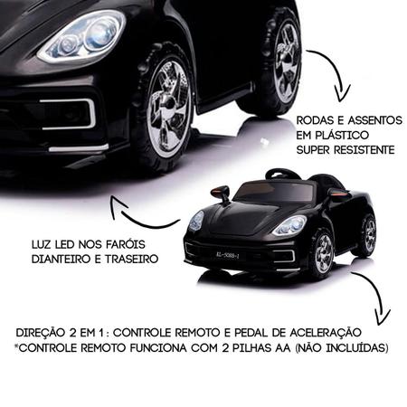 Imagem de Carro Elétrico Infantil Carrinho de Passeio Menino Menina Motorizado Preto 12V Controle Remoto Luz