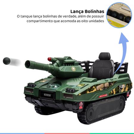 Imagem de Carro Elétrico Infantil Tanque Com Controle Criança Até 30Kg Lança Munições Luz Som USB Bateria 12v