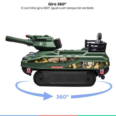 Imagem de Carro Elétrico Infantil Tanque Com Controle Criança Até 30Kg Lança Munições Luz Som USB Bateria 12v