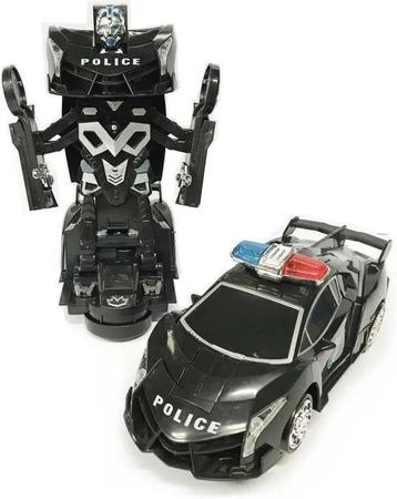 carro policia transformers vira robo 3 d com sons luzes led e