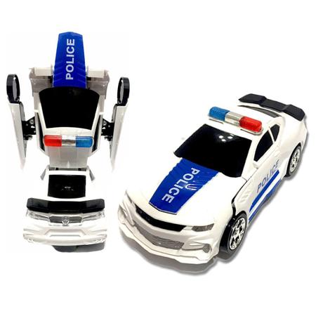 carro policia transformers vira robo 3 d com sons luzes led e