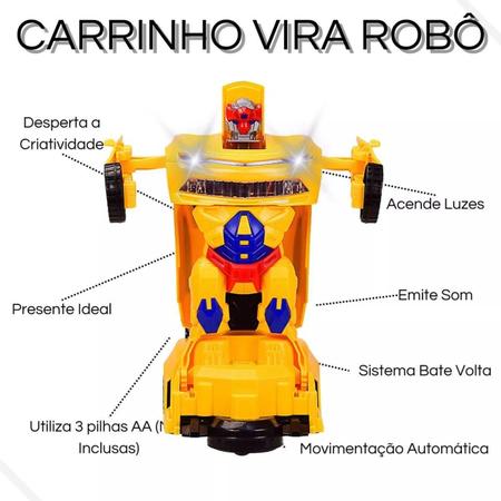 Carro Vira Robo Som Luz Carrinho Brinquedo Menino Camaro - Aytoys Imagem de Carro Vira Robo Som Luz Carrinho Brinquedo Menino Camaro