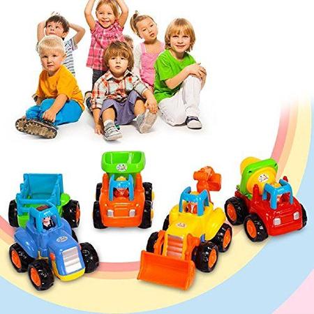 Imagem de Carros movidos a atrito, empurram e vão para caminhões de brinquedo Veículos de construção Brinquedos Conjunto para crianças de 1 a 3 anos de idade- caminhão de lixo, misturador de cimento, trator, trator, desenho animado educacional precoce ( conj
