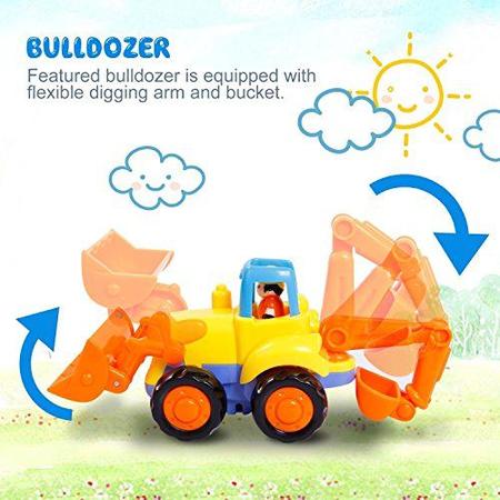 Carros movidos a atrito, empurram e vão para caminhões de brinquedo  Veículos de construção Brinquedos Conjunto para crianças de 1 a 3 anos de  idade- caminhão de lixo, misturador de cimento, trator