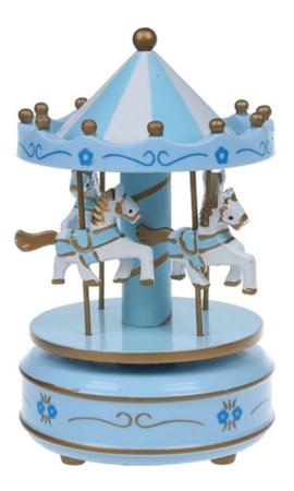Imagem de Carrossel cavalos Caixinha brinquedo melodia infantil azul