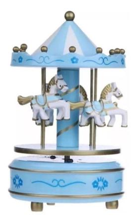 Imagem de Carrossel cavalos Caixinha brinquedo melodia infantil azul