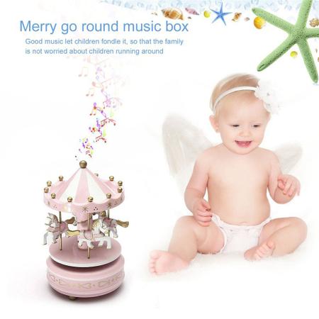 Imagem de Carrossel de caixa de música Merry-Go-Round de madeira com 4 cavalos para criança