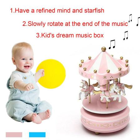 Imagem de Carrossel de caixa de música Merry-Go-Round de madeira com 4 cavalos para criança
