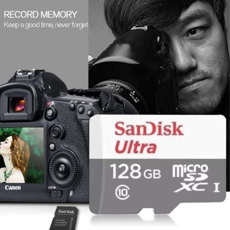 Imagem de Cartão de Memória 128GB Sandisk Ultra, Ideal para Câmeras.