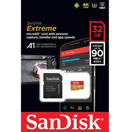 Imagem de Cartão de memoria 32gb micro sdhc extreme 4k sandisk c/ adaptador sdsqxaf-032g
