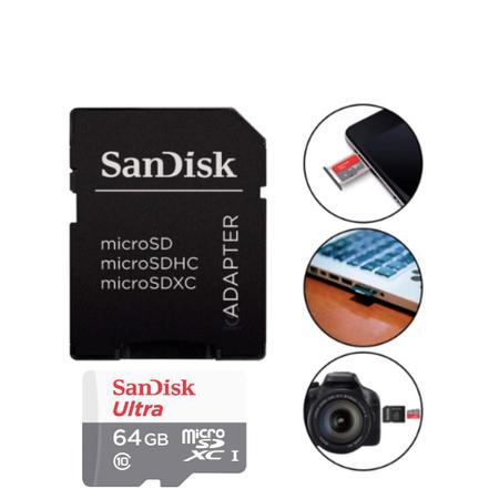 Imagem de Cartão de Memória 64GB para Câmera Sandisk Ultra, Performance Excepcional.