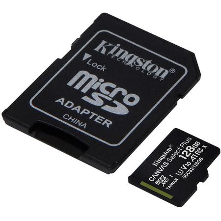 Imagem de Cartão de Memória Kingston Canvas Select Plus MicroSD 128GB, com Adaptador, para Câmeras Automáticas/Dispositivos Android - SDCS2/128GB