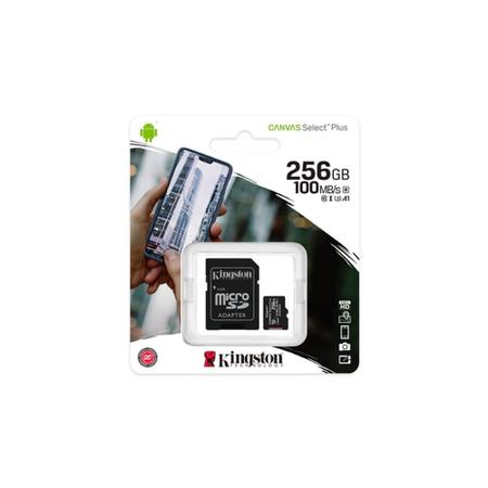 Imagem de Cartão de Memória Kingston Canvas Select Plus MicroSD 256GB, com Adaptador, para Câmeras Automáticas/Dispositivos Android - SDCS2/256GB