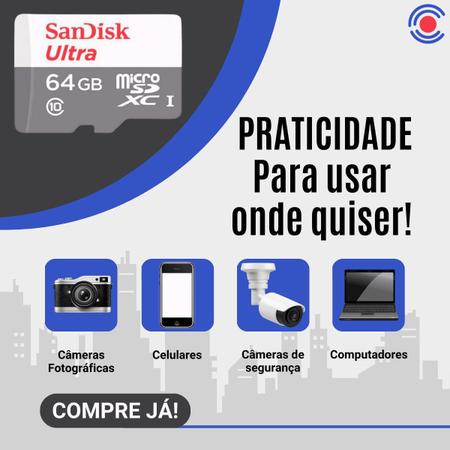 Imagem de Cartão de Memória Micro SD 64GB SanDisk UHS-I para Câmeras CFTV e Smartphones