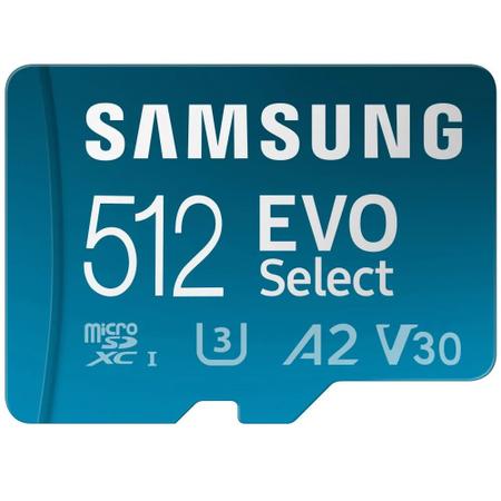 Imagem de Cartão de memória microSDXC 512GB Samsung EVO Select (UHS-I, U3, A2, V30 c/ Adaptador) - MB-ME512KA/AM