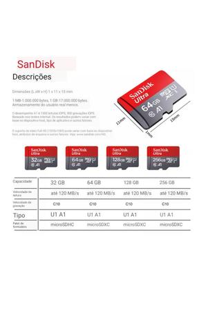 Imagem de Cartão De Memória SanDisk 32gb Câmeras Celulares Drones SD