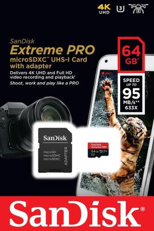 Imagem de Cartão de Memória SanDisk Micro SD 64GB Extreme Pro Classe 10 Vel. até 95MB/s SDSQXXG-064G-GN6MA