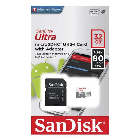 Imagem de Cartão Memória Micro SD Sandisk 32GB Classe 10 Ultra com Adaptador SD - ORIGINAL
