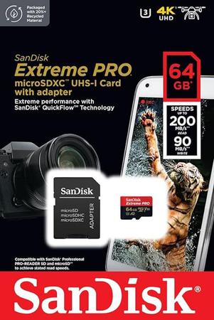 Imagem de Cartão Memória Sandisk Extreme Pro Micro Sdxc 64gb 170mbs A2