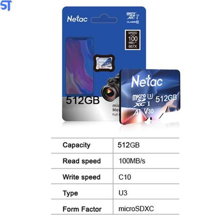 Imagem de Cartão Micro Sd Netac 512Gb 100Mb/S De Leitura