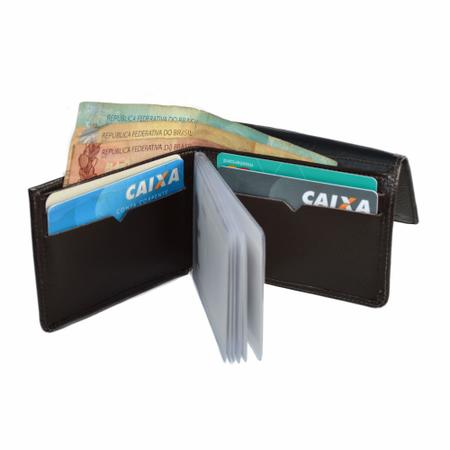 Imagem de Carteira Masculina Couro Slim Porta Cartão CNH Moedas Café nz001