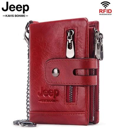 Imagem de Carteira masculina feminina Jeep em couro Rfid 3 Ziper.