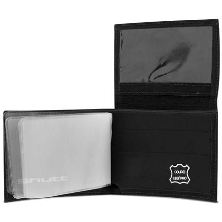 Imagem de Carteira Masculina Shutt Pequena Slim Porta Cartão CNH RG Cédula Couro E Plástico Preto Em L