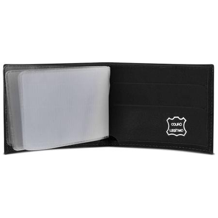 Imagem de Carteira Masculina Shutt Pequena Slim Porta Cartão CNH RG Cédula Couro E Plástico Preto Em U