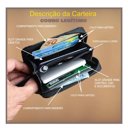 Imagem de Carteira Porta Cartão Visita Crédito Em Couro Legitimo com ziper