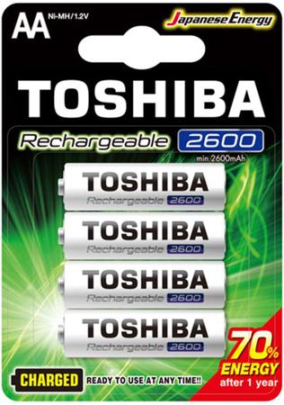 Imagem de Cartela c/ 4 pilhas  AA  recarregáveis da TOSHIBA, modelo TNH-6GAE BP-4C
