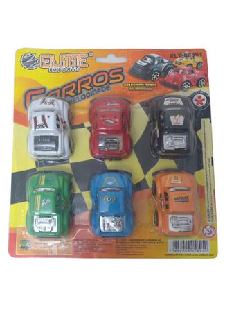 Kit com 6 carrinhos de fricção de Corrida