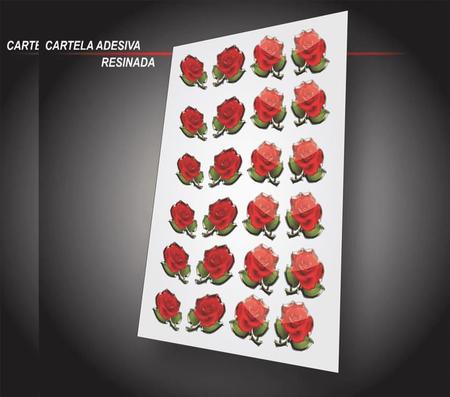 Imagem de Cartela Flores Feminino Com Resina Rosas Vermelhas 4cmx4cm