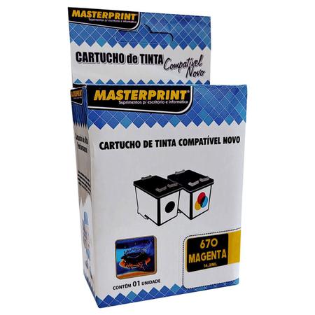 Imagem de Cartucho de Tinta Masterprint Compatível com 670xl 670 para Impressora 3525 4615 4625 5525 6520 6525 Magenta 14,2ml