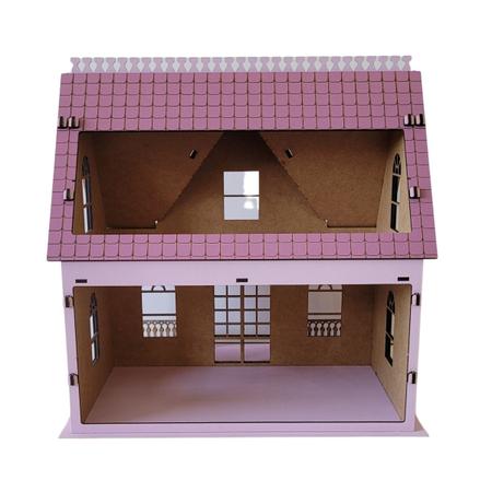 Casinha De Boneca Modelo Americana Mdf Pintada Com 30 Moveis