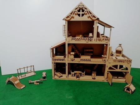 Imagem de Casa Casinha da Boneca Polly C/garagem 60cm + 44 Moveis Mdf