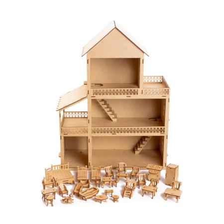 Novo Casa Casinha Para Barbie/polly/lol 60cm Mdf Com Brinde