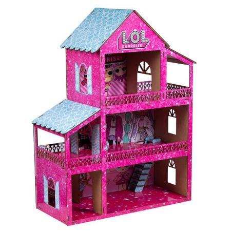 Kit Casinha Casa De Boneca + 30 Moveis Em Mdf Pintado