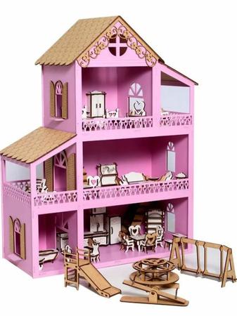 Casinha Boneca Barbie Mdf Grande + 36 Móveis + Parque no Shoptime