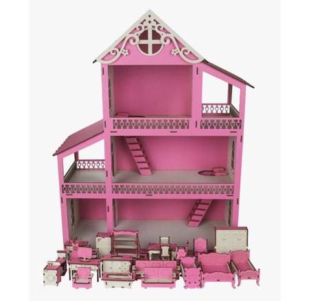 Casinha Casa de Boneca Barbie Polly Pintada 25 Móveis Madeira Mdf - Belo  Lar - Casinha de Boneca - Magazine Luiza