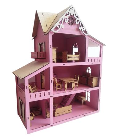 Casa Boneca MDF Pintado Brinquedo Móveis