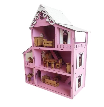 Avelart - Casa da barbie pintada + 35 mini móveis mdf cru