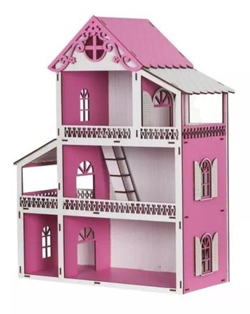 Casinha Boneca Barbie Polly Mdf Pintada Decoração Casa Rosa