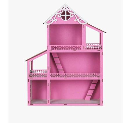 Casinha de Boneca Barbie Mdf Pintada Adesivada 53cm + 38 móveis brancos