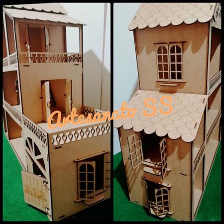 Casa Casinha Da Barbie + Garagem em Mdf Rosa e Branco Com 22