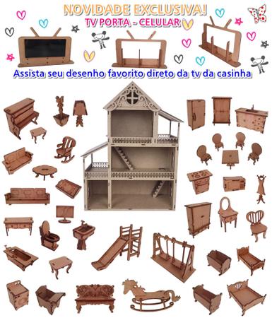 Casa casinha de boneca crua MDF Madeira para bonecas Polly Poli Polli  Pocket Lol Surprise Anime Funko